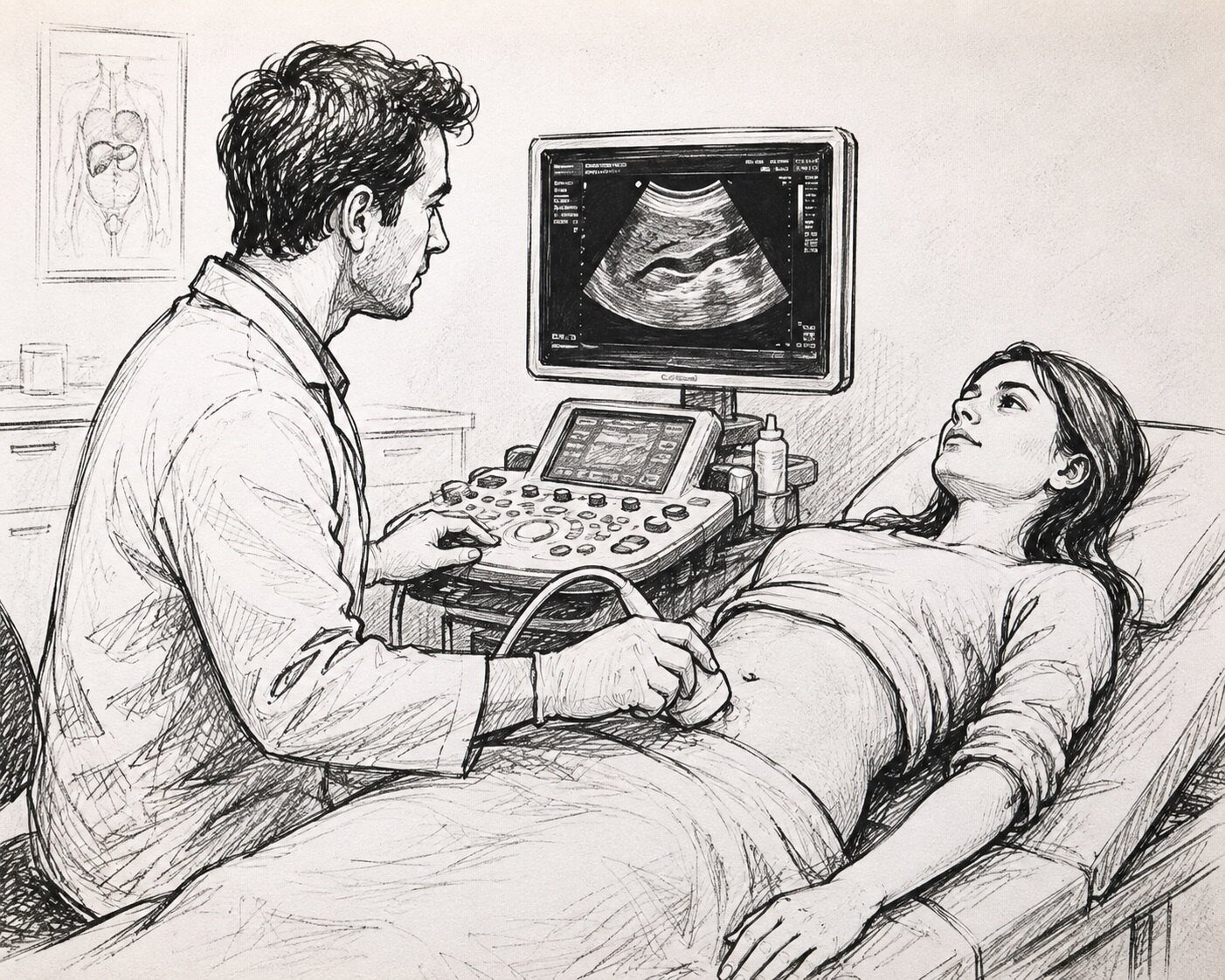 Illustrazione di un’ecografia dell’addome